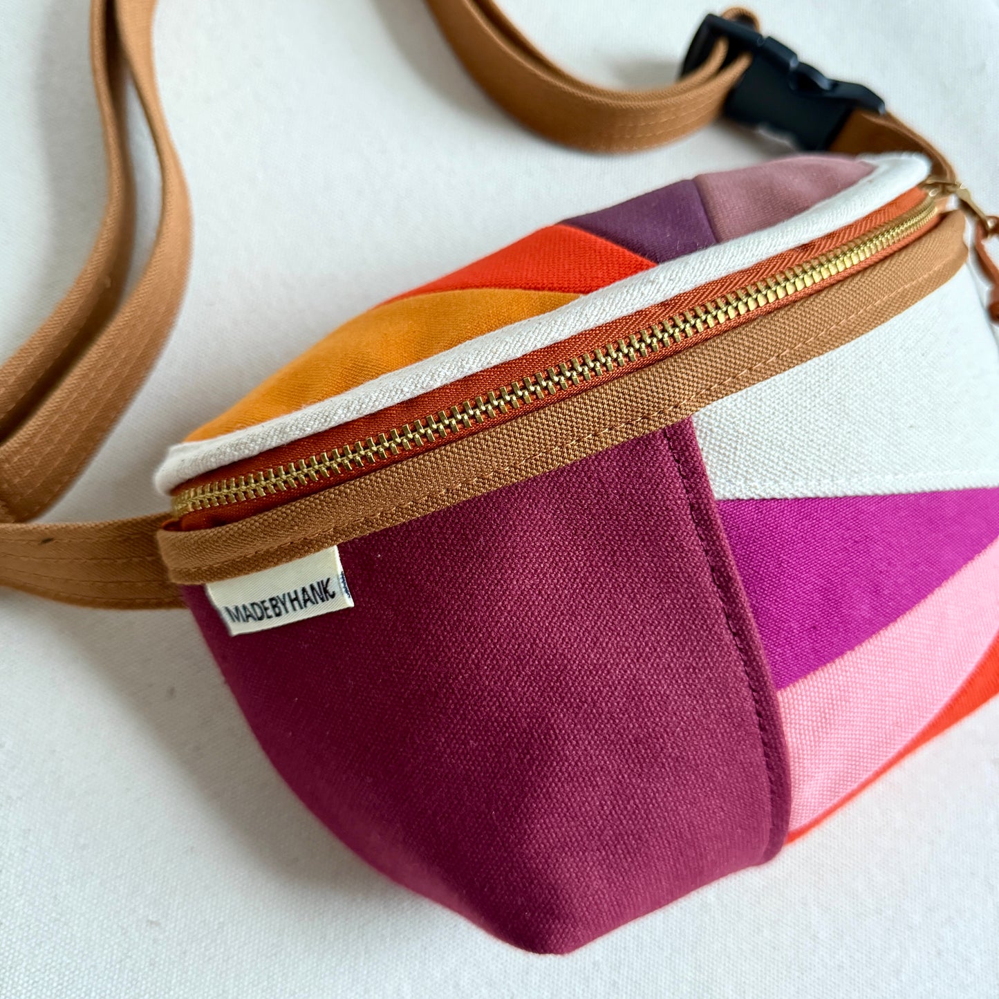 color block fanny bag, raspberry/natural/pink/orange etc