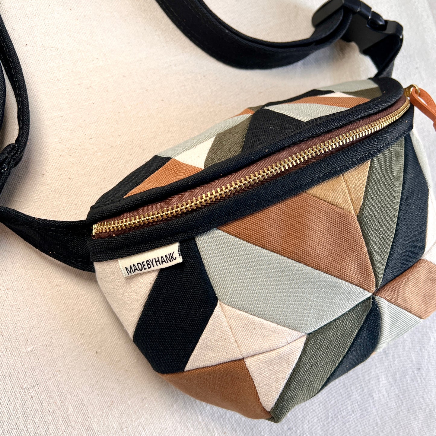 kaleidoscope fanny bag, seaglass/caramel/forest/black