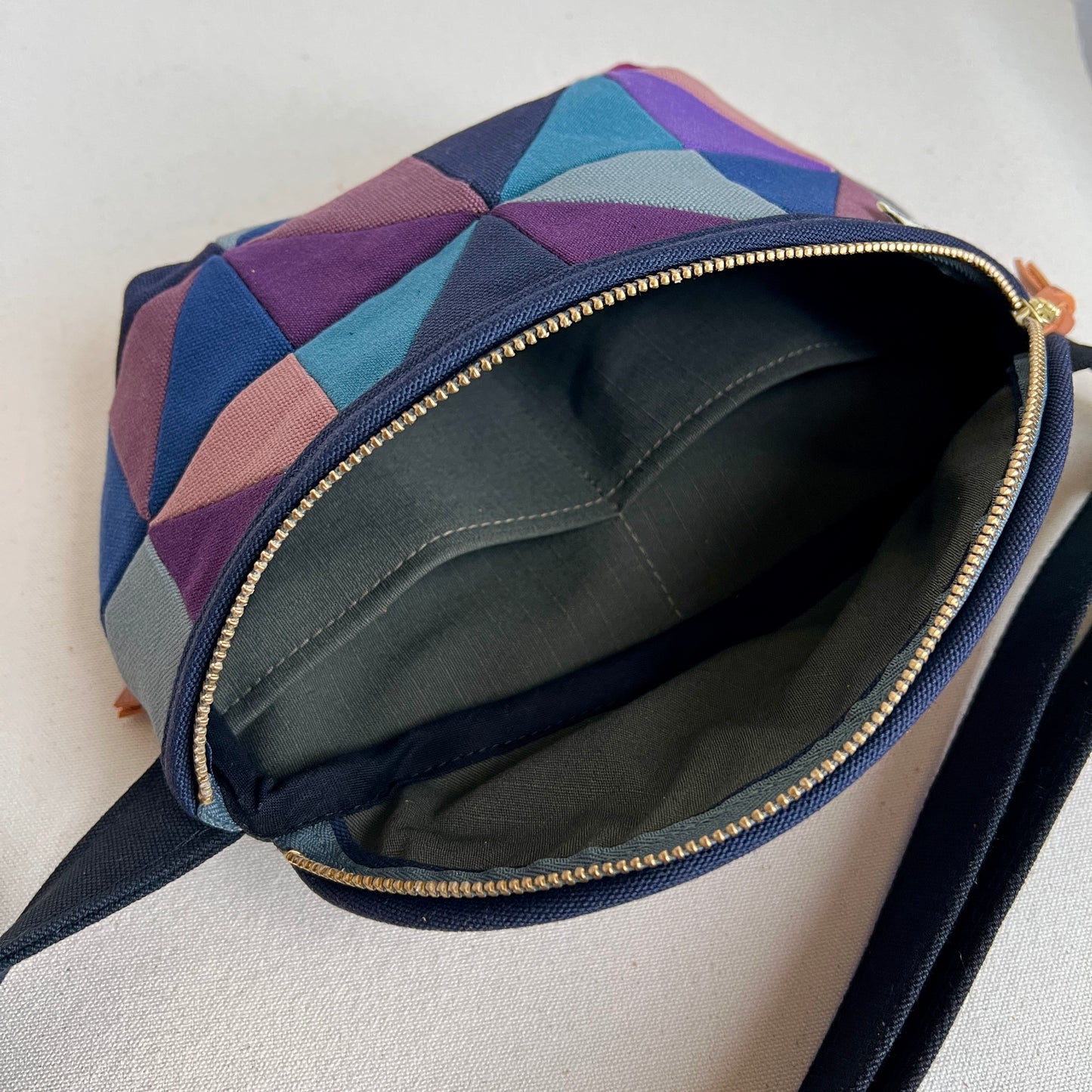 party triangles fanny bag, indigos + plums