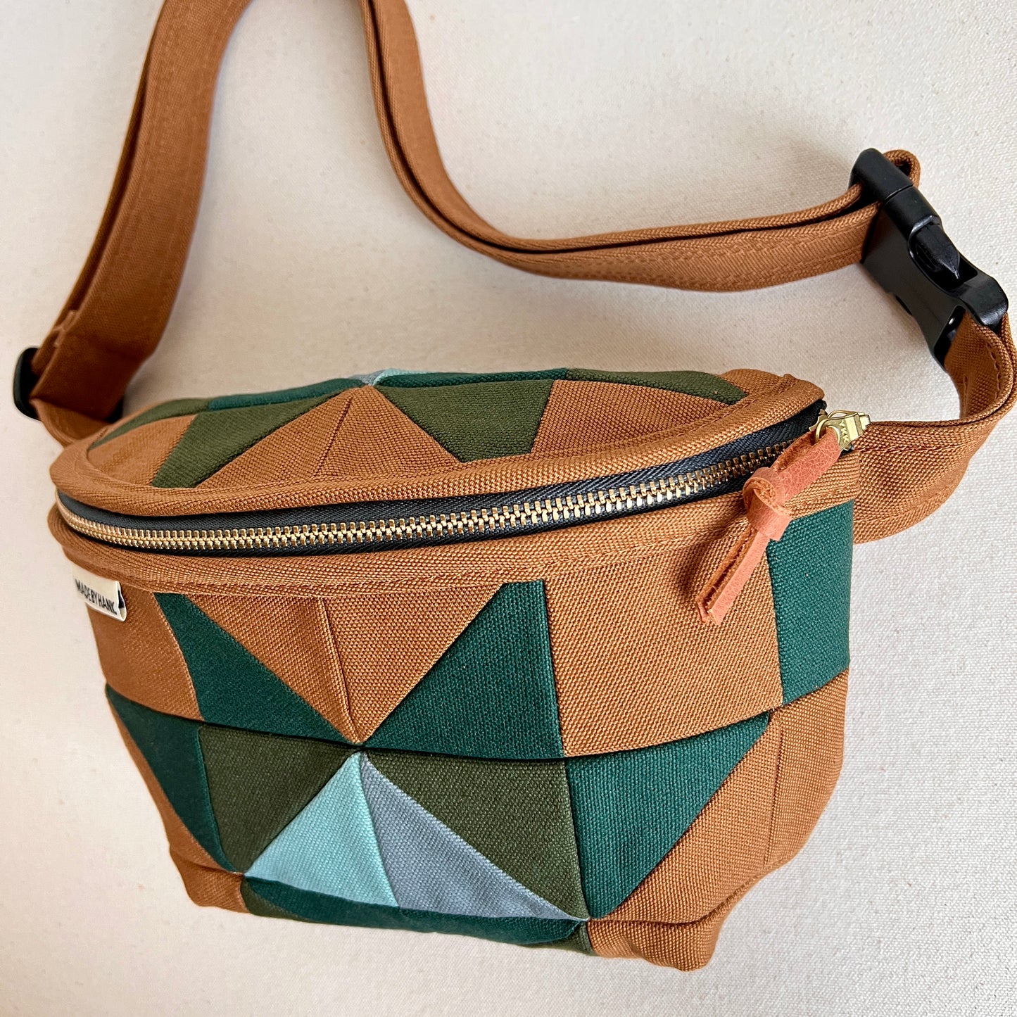 quilt star fanny bag, caramel with spruce/forest/seaglass