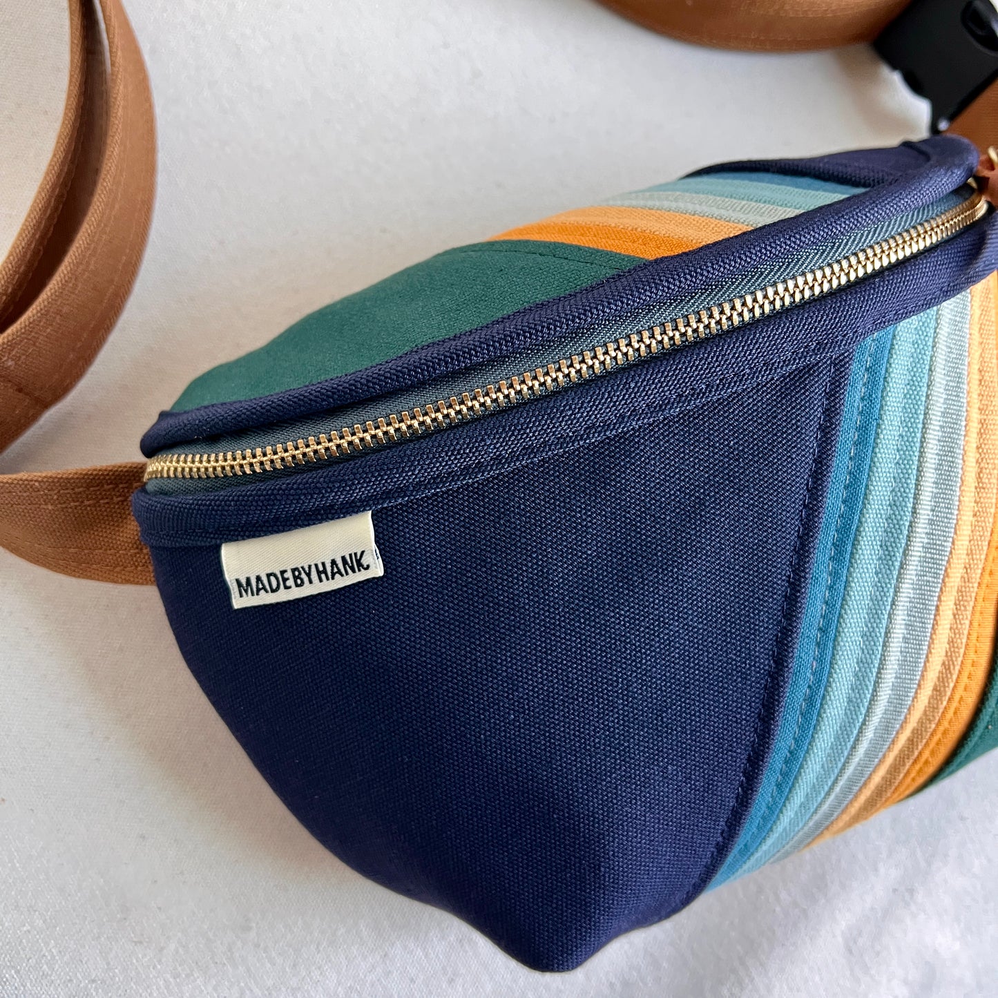 retro stripes fanny bag, navy/deep spruce/ochre/seaglass