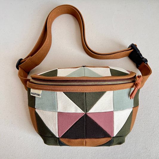 quilt star fanny bag, forest/mint/caramel/mauve/natural