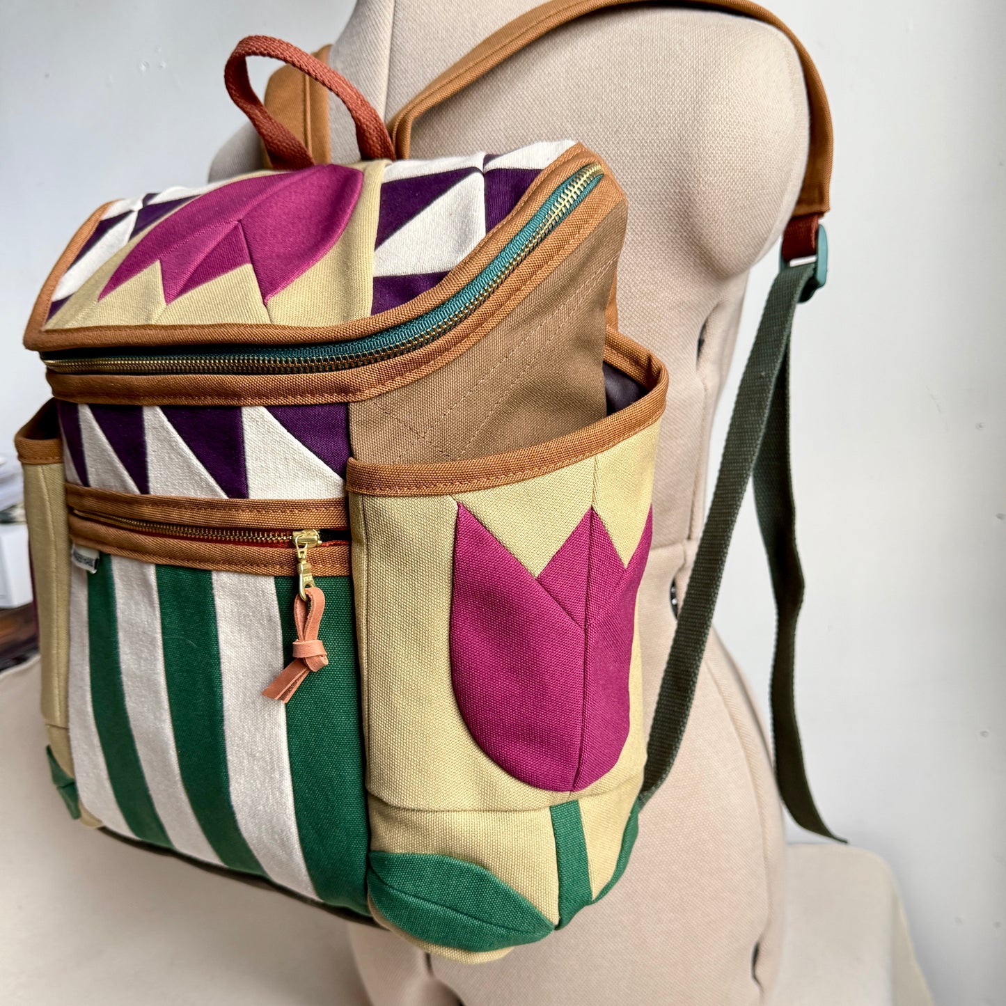 **PRE-ORDER** Roomier Backpack with side pockets, Raspberry Tulip w/ Teal Green + Eggplant