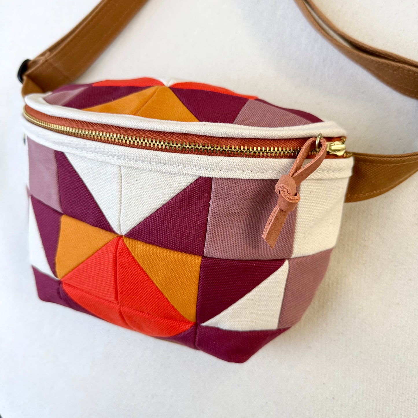 quilt star fanny bag, wine/mauve/apricot/tangerine (natural)