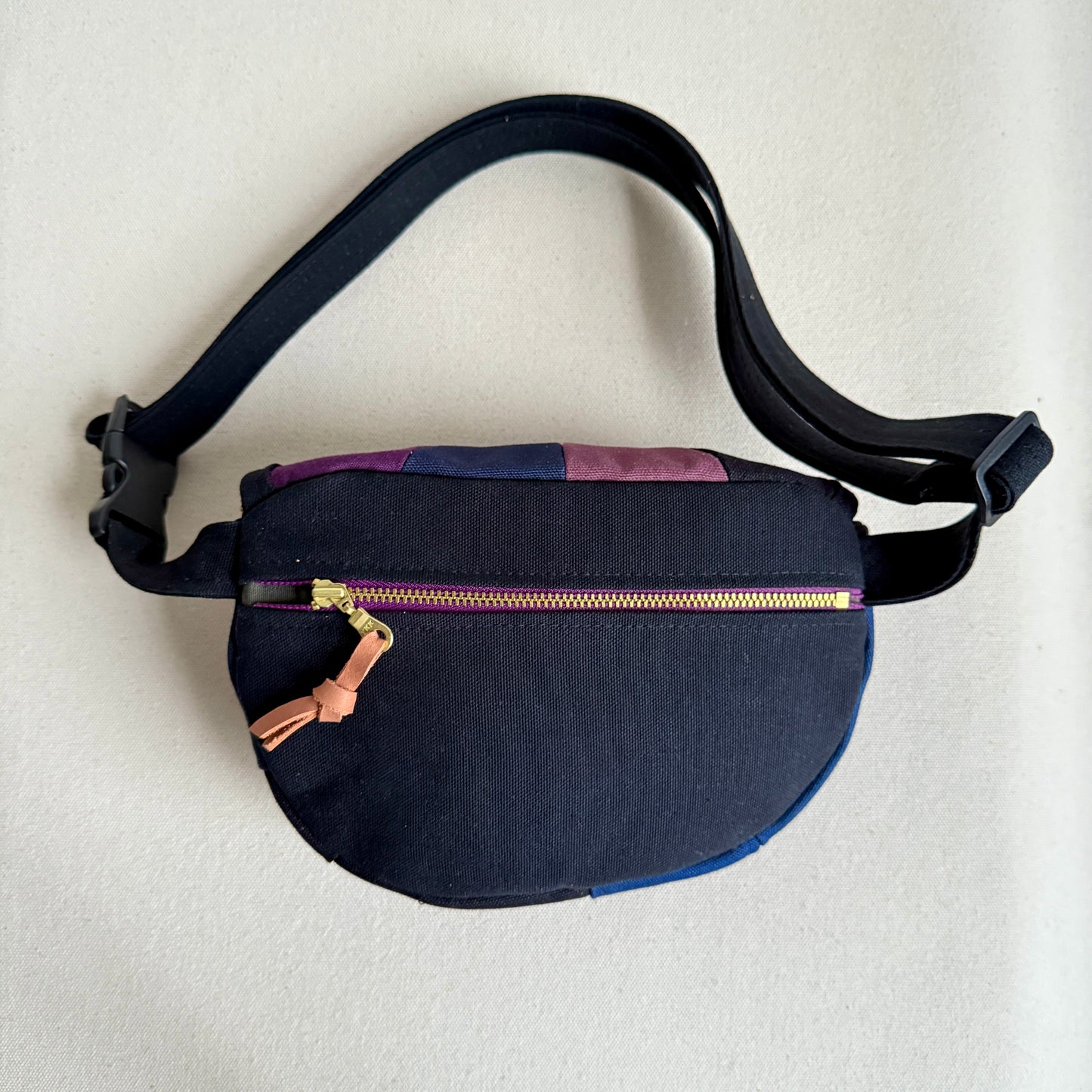 color block fanny bag, black with midnight/plum/eggplant/navy etc