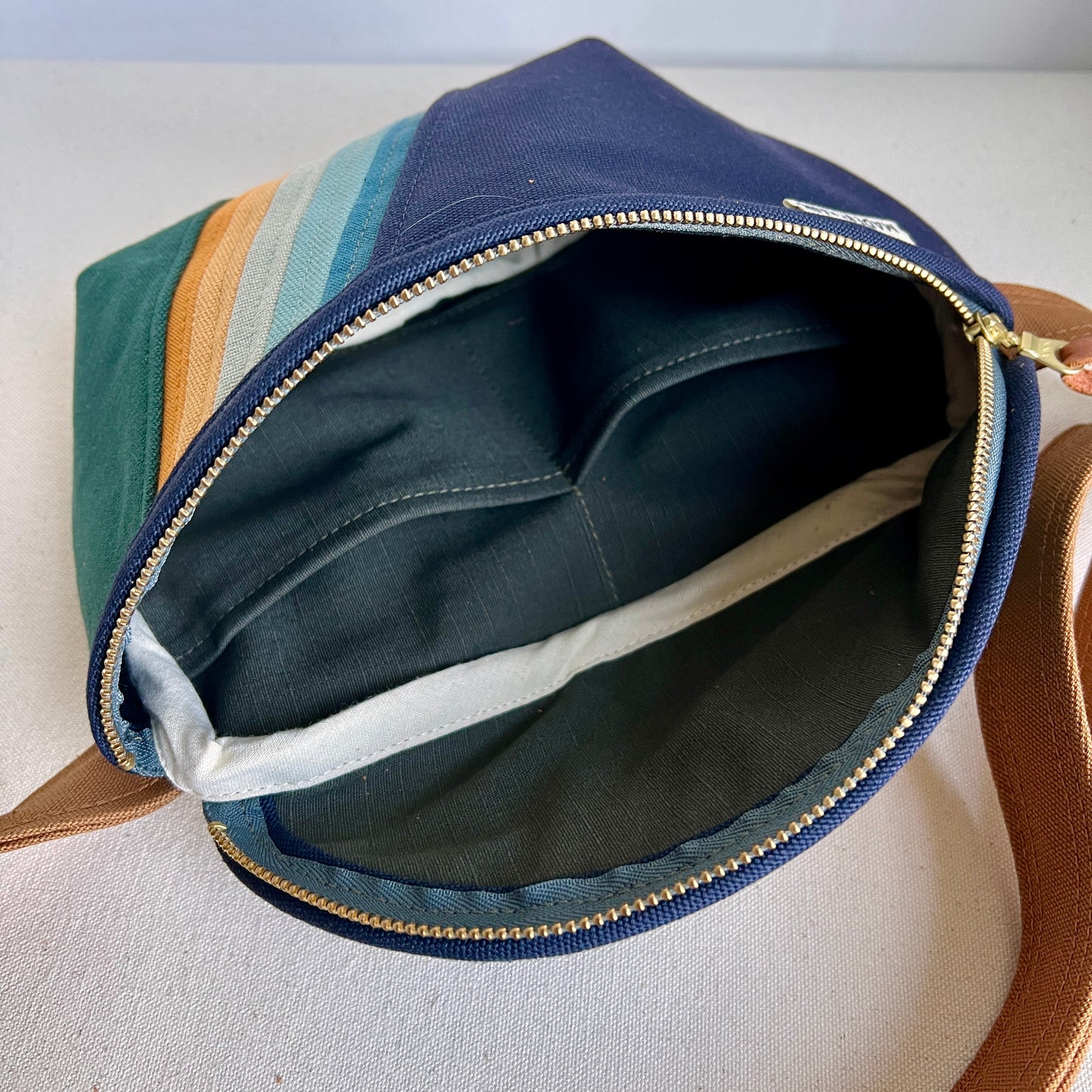 retro stripes fanny bag, navy/deep spruce/ochre/seaglass