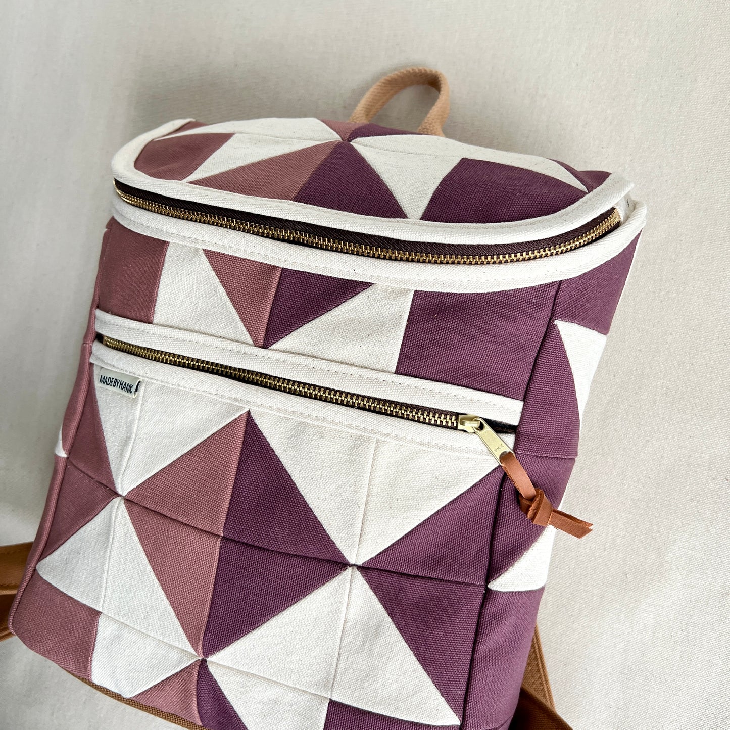 sawtooth star backpack, mauve+ dried plum with natural