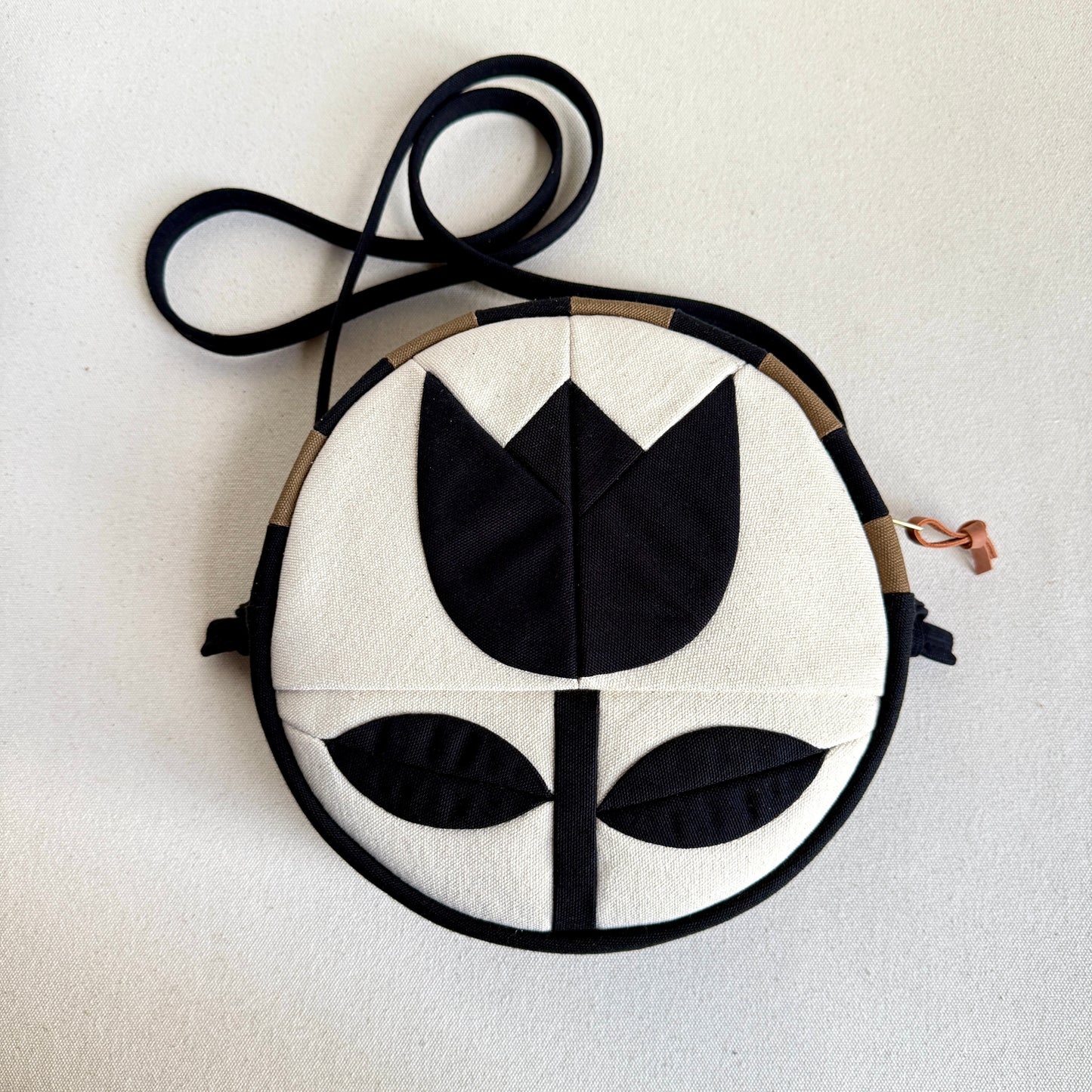 Circle Bag, Natural with Black Tulip + Black+Mushroom Checkerboard