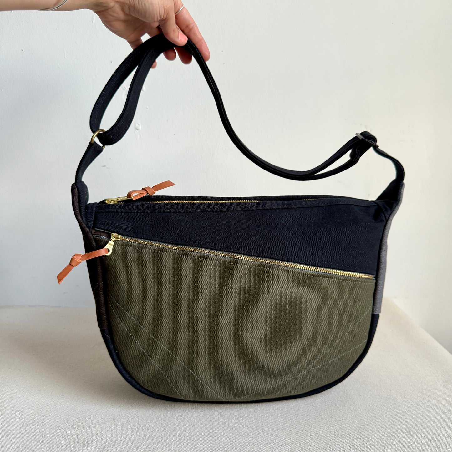 checkerboard crescent bag, black with multi