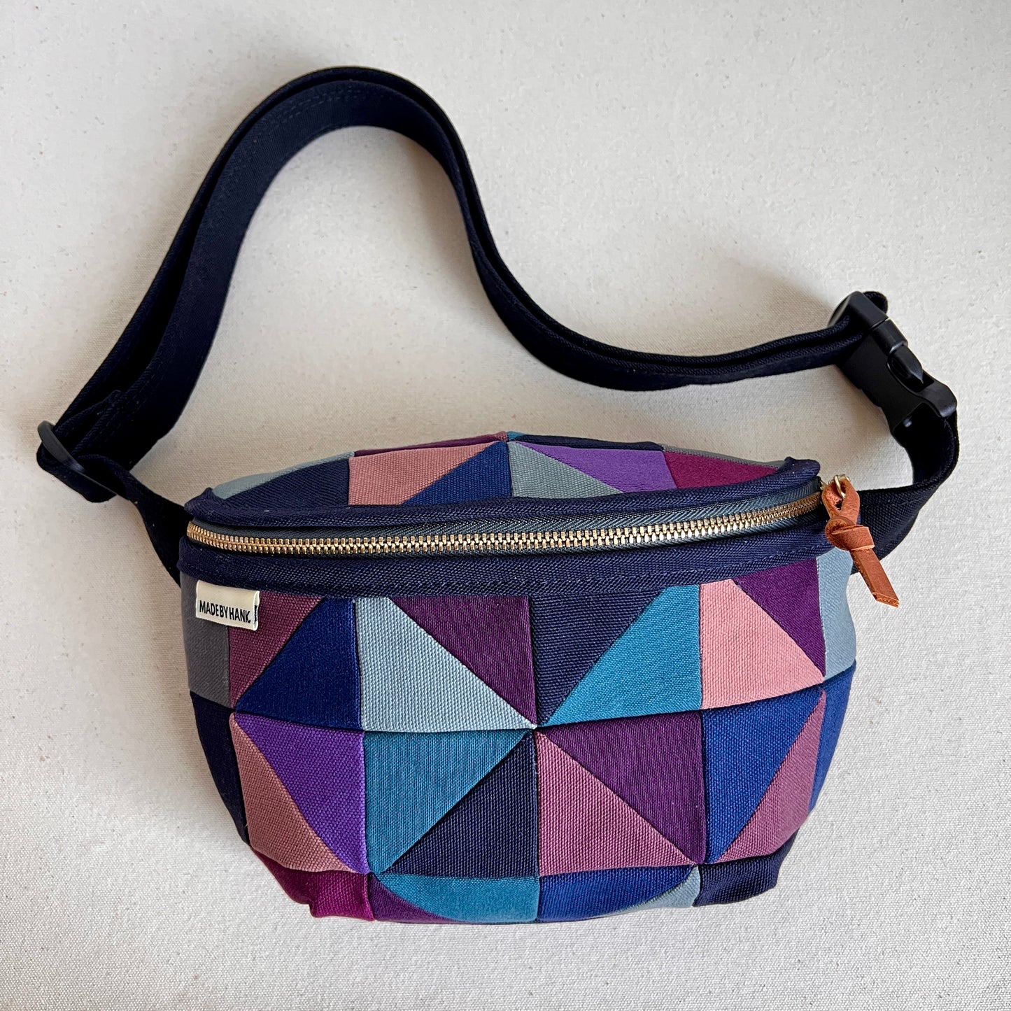 party triangles fanny bag, indigos + plums