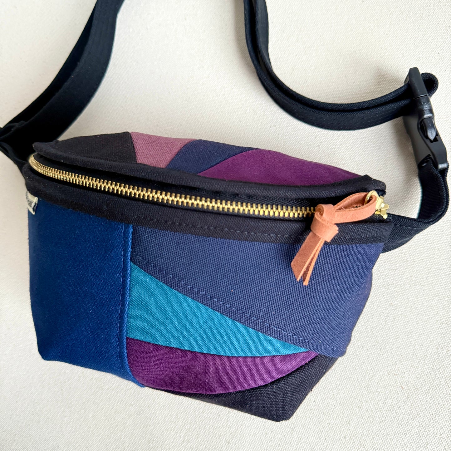 color block fanny bag, black with midnight/plum/eggplant/navy etc
