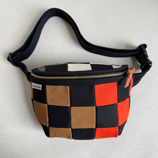 checkerboard fanny bag, black/caramel/tangerine/natural/gray