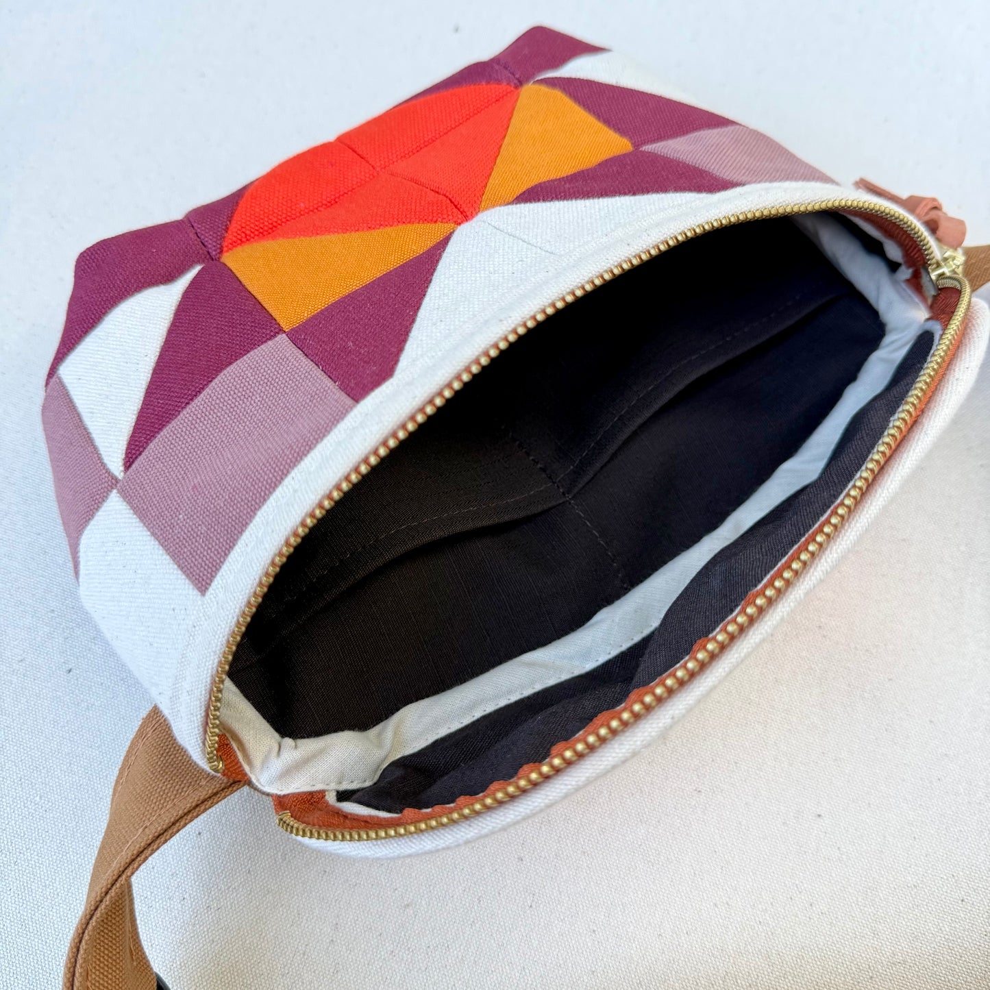 quilt star fanny bag, wine/mauve/apricot/tangerine (natural)