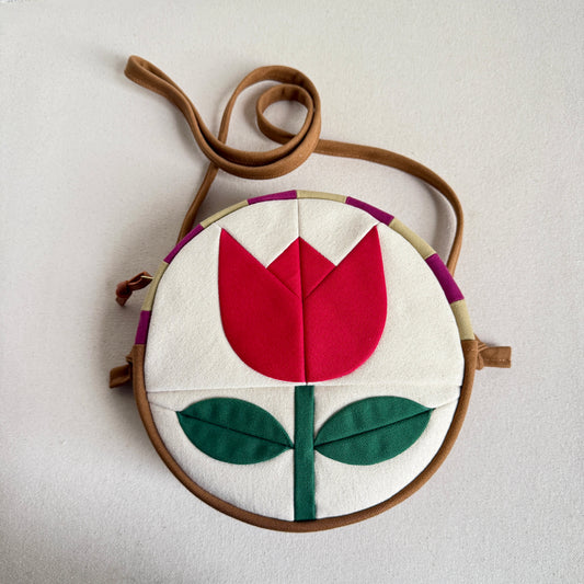 Circle Bag, Red Tulip with honey + Raspberry Checkerboard