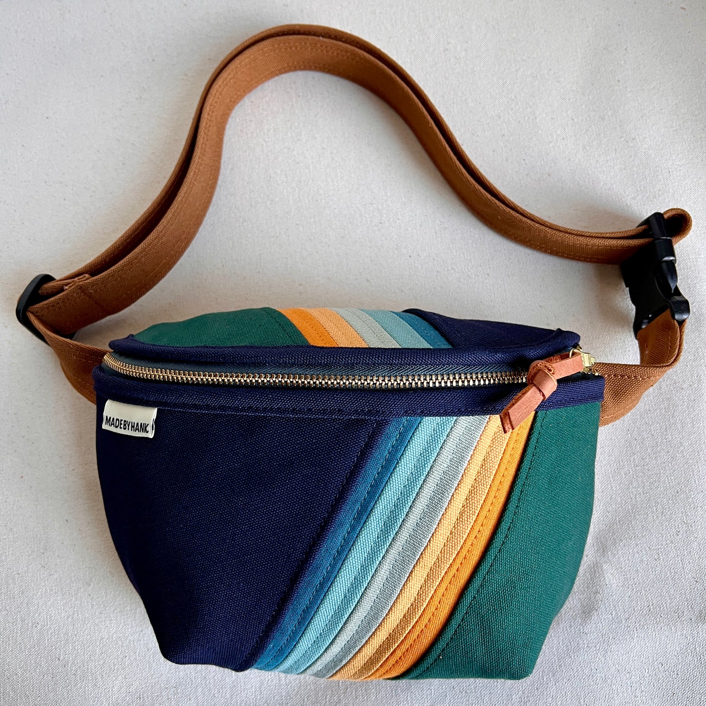 retro stripes fanny bag, navy/deep spruce/ochre/seaglass