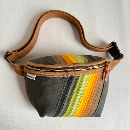 retro stripes fanny bag, greens + yellows