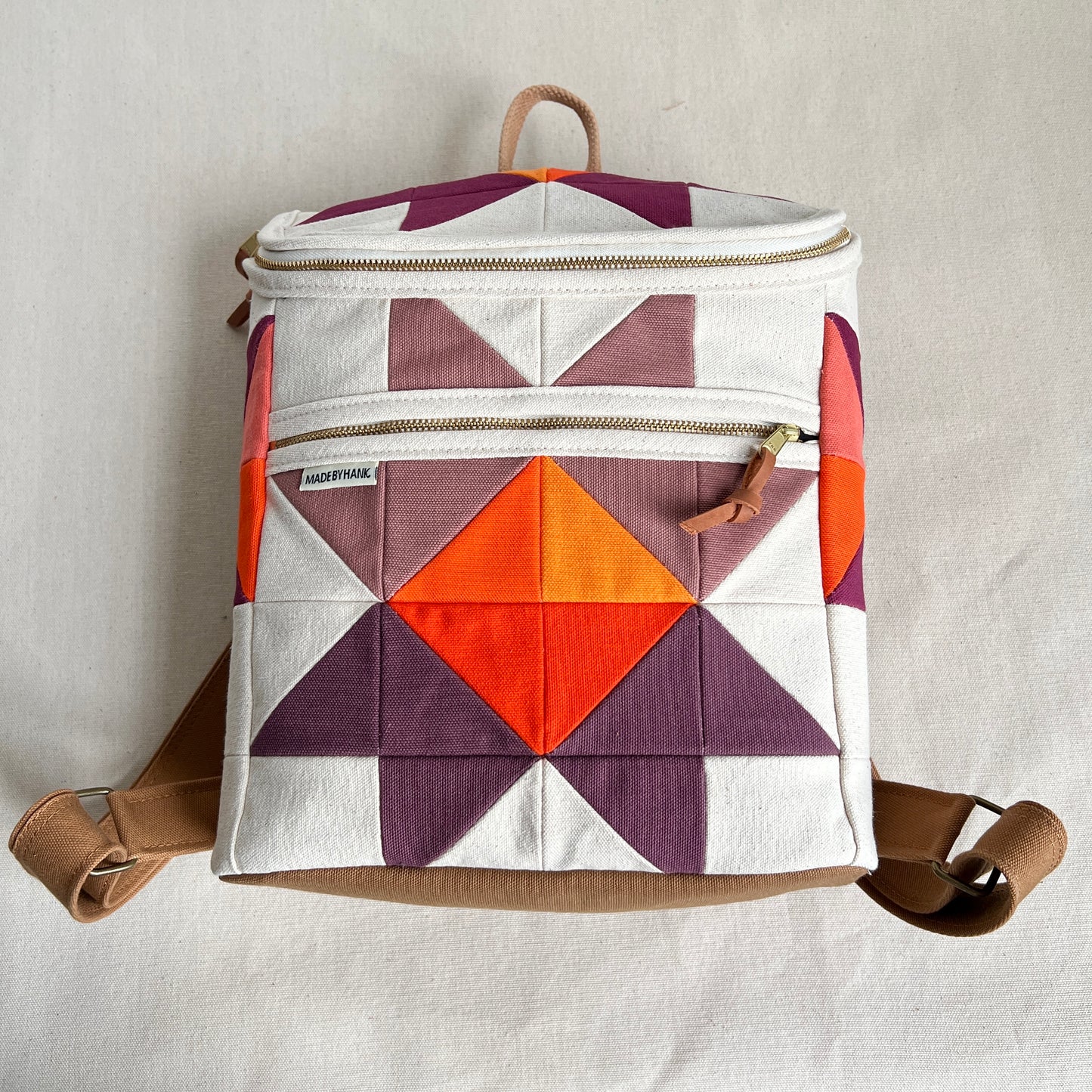 sawtooth star backpack, natural with mauve, wine + orange