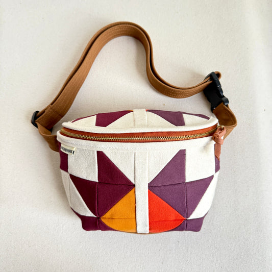 quilt star fanny bag, natural with wine/raisin/plum/tangerine