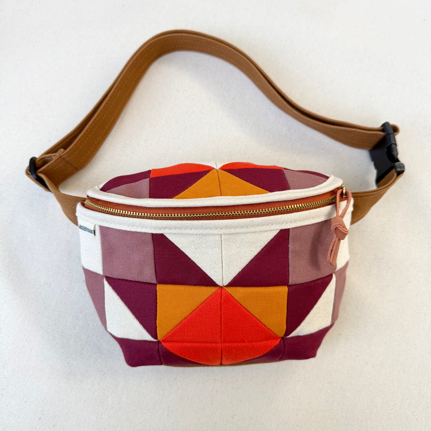quilt star fanny bag, wine/mauve/apricot/tangerine (natural)