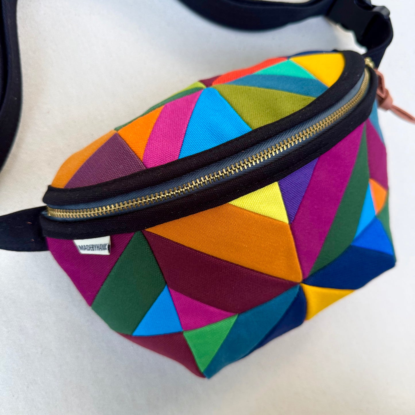 kaleidoscope fanny bag, rainbow-y jewel tones (black)