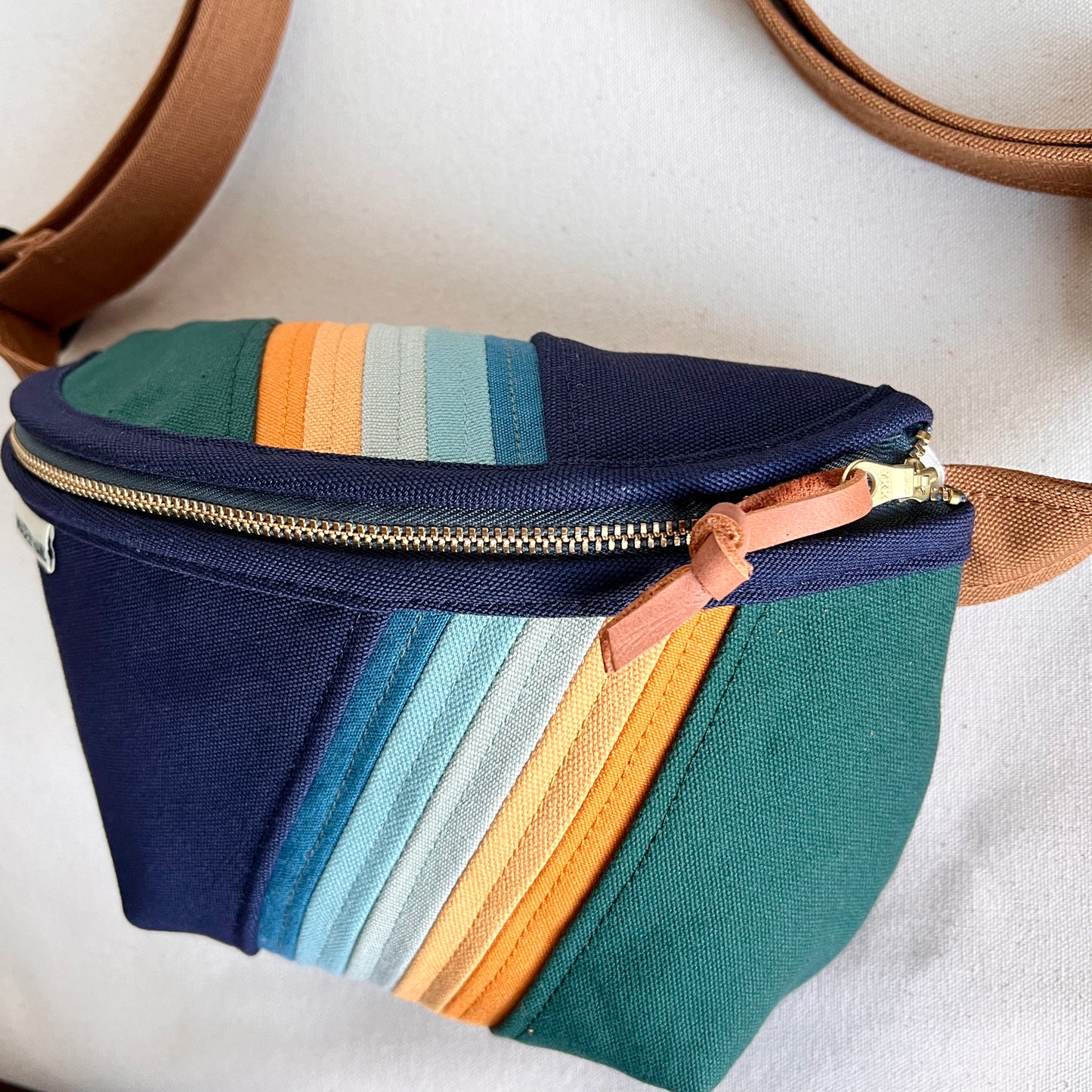 retro stripes fanny bag, navy/deep spruce/ochre/seaglass