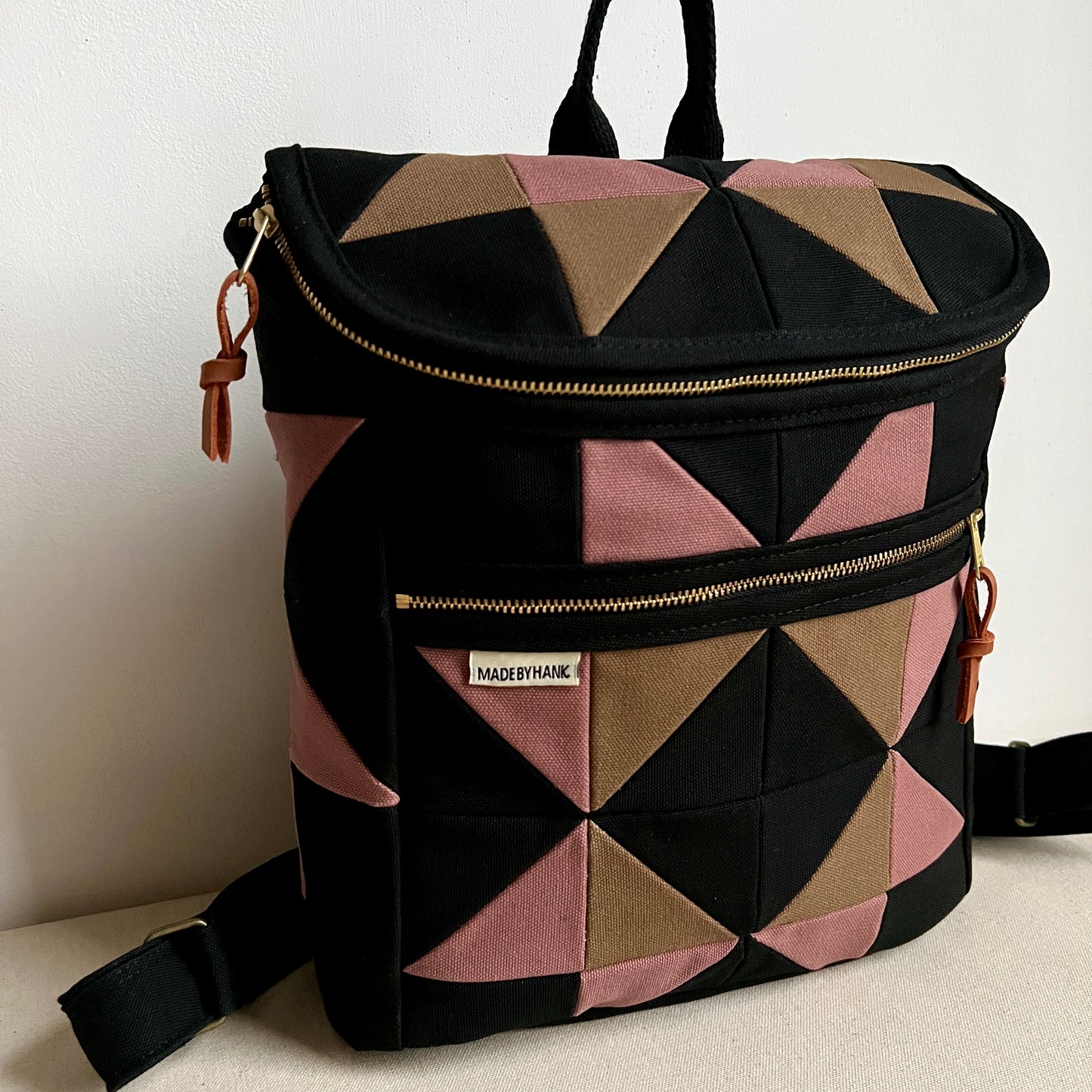 sawtooth star backpack, black with mauve+driftwood