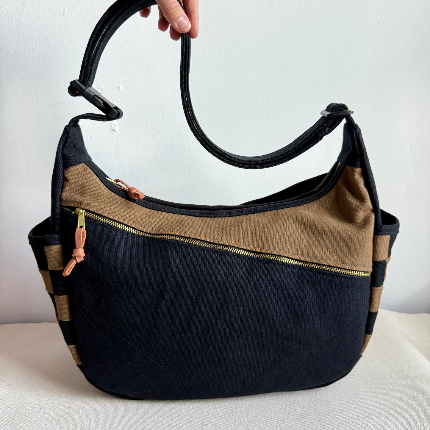 **PRE-ORDER** Large Crescent Shoulder Bag, Natural with Black Tulips
