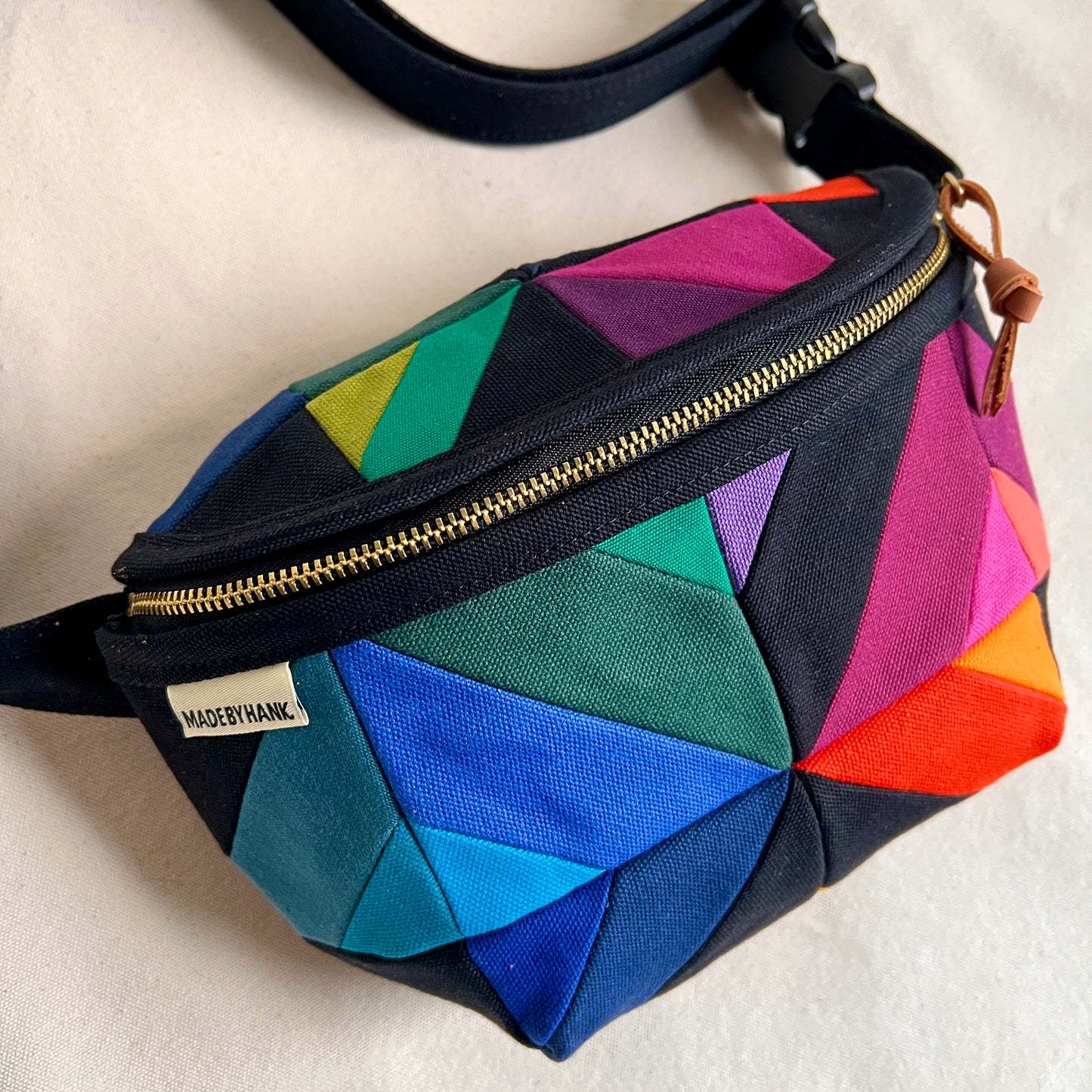 kaleidoscope fanny bag, black with jewel tones