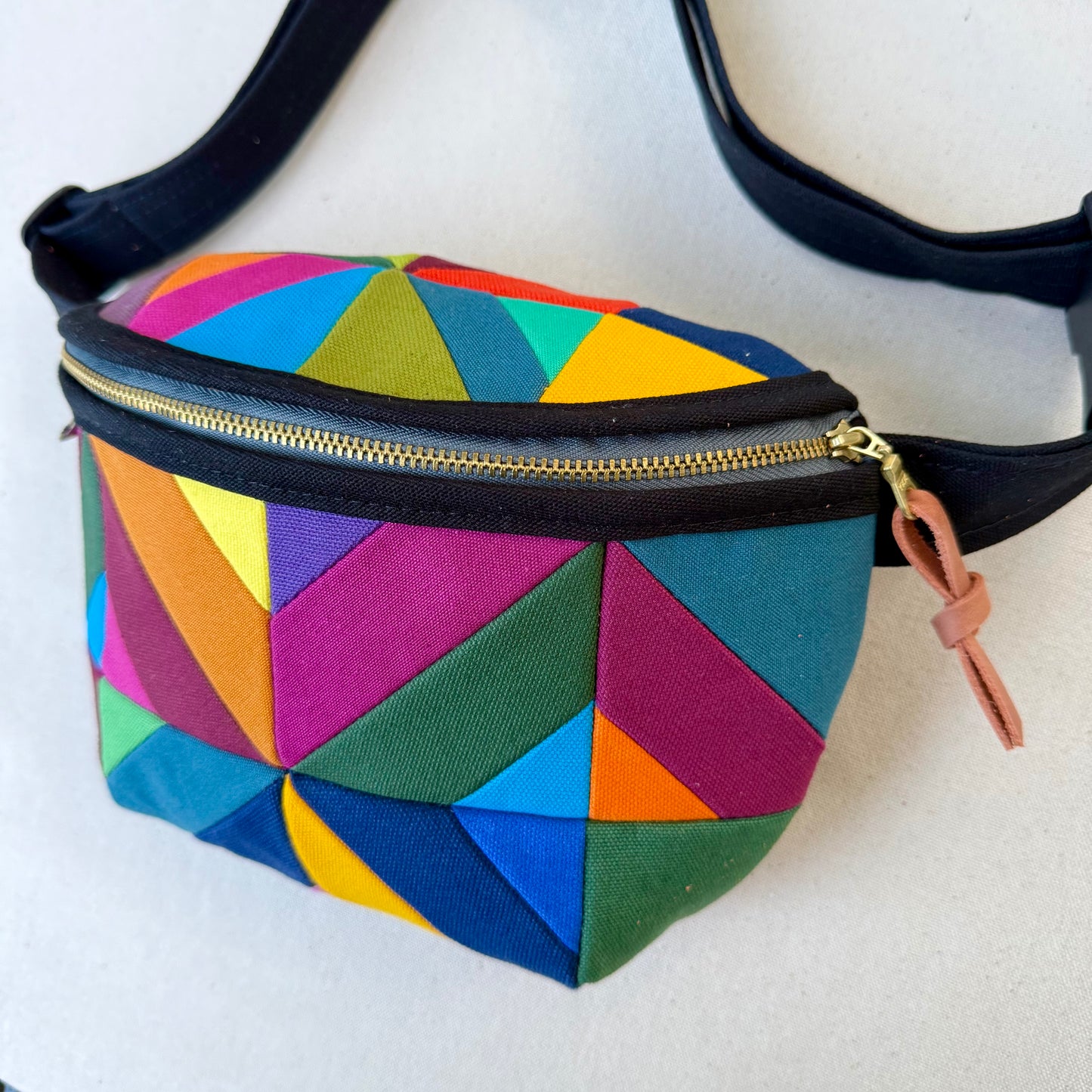 kaleidoscope fanny bag, rainbow-y jewel tones (black)