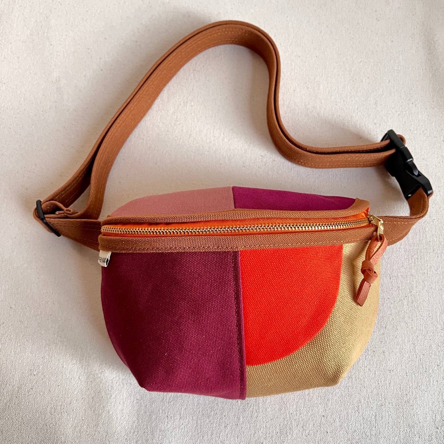 ** PRE-ORDER ** color block fanny bag, caramel/wine/honey/tangerine