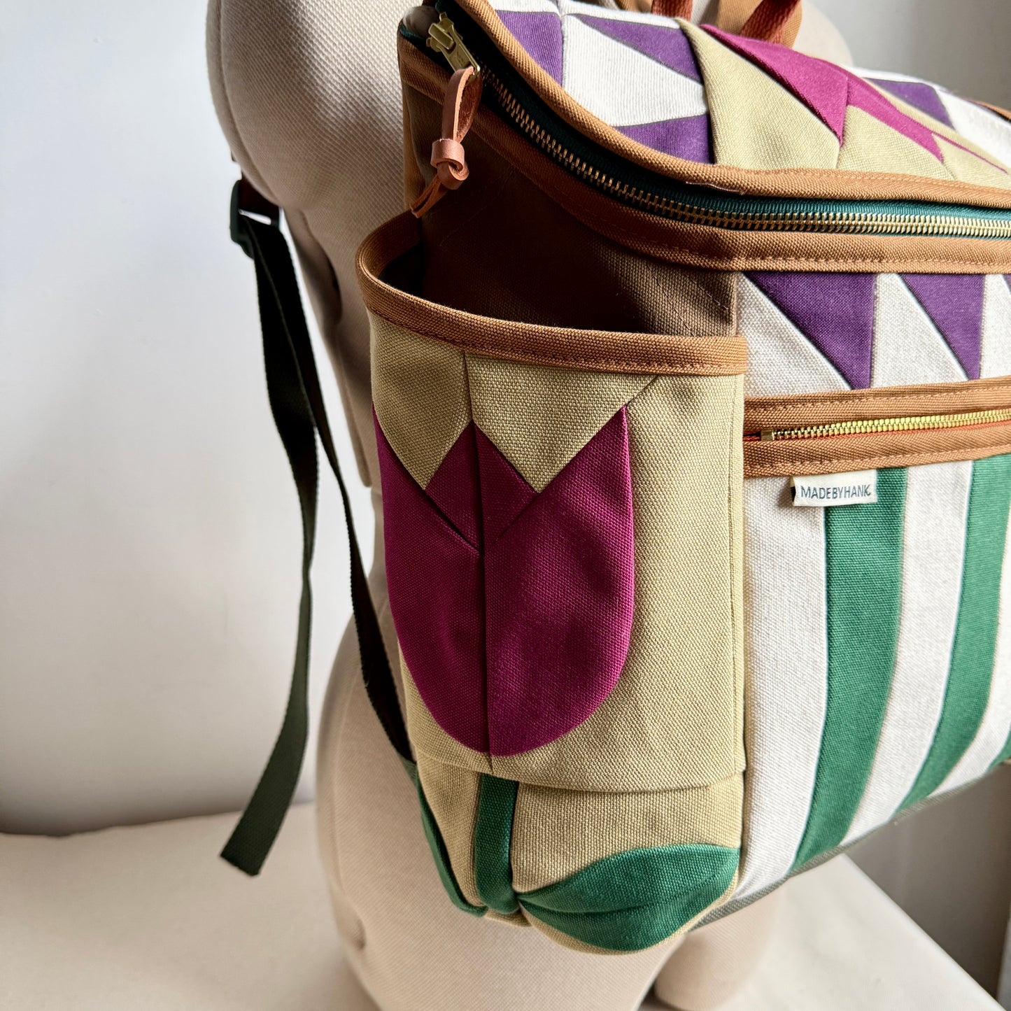 **PRE-ORDER** Roomier Backpack with side pockets, Raspberry Tulip w/ Teal Green + Eggplant