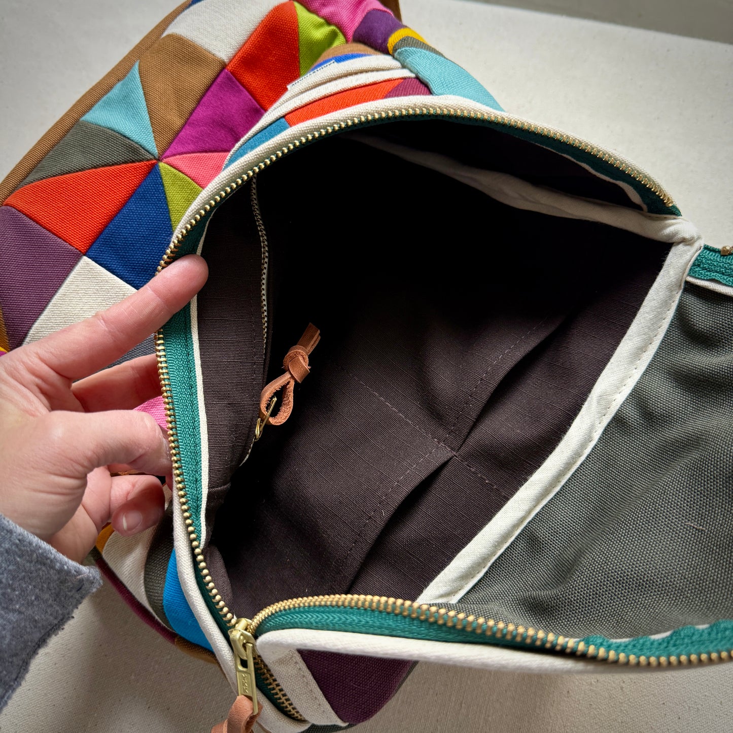 original size backpack, party triangles (caramel)