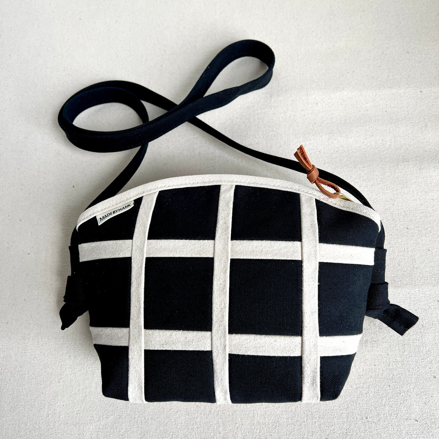 double-sided grid crossbody, black + natural