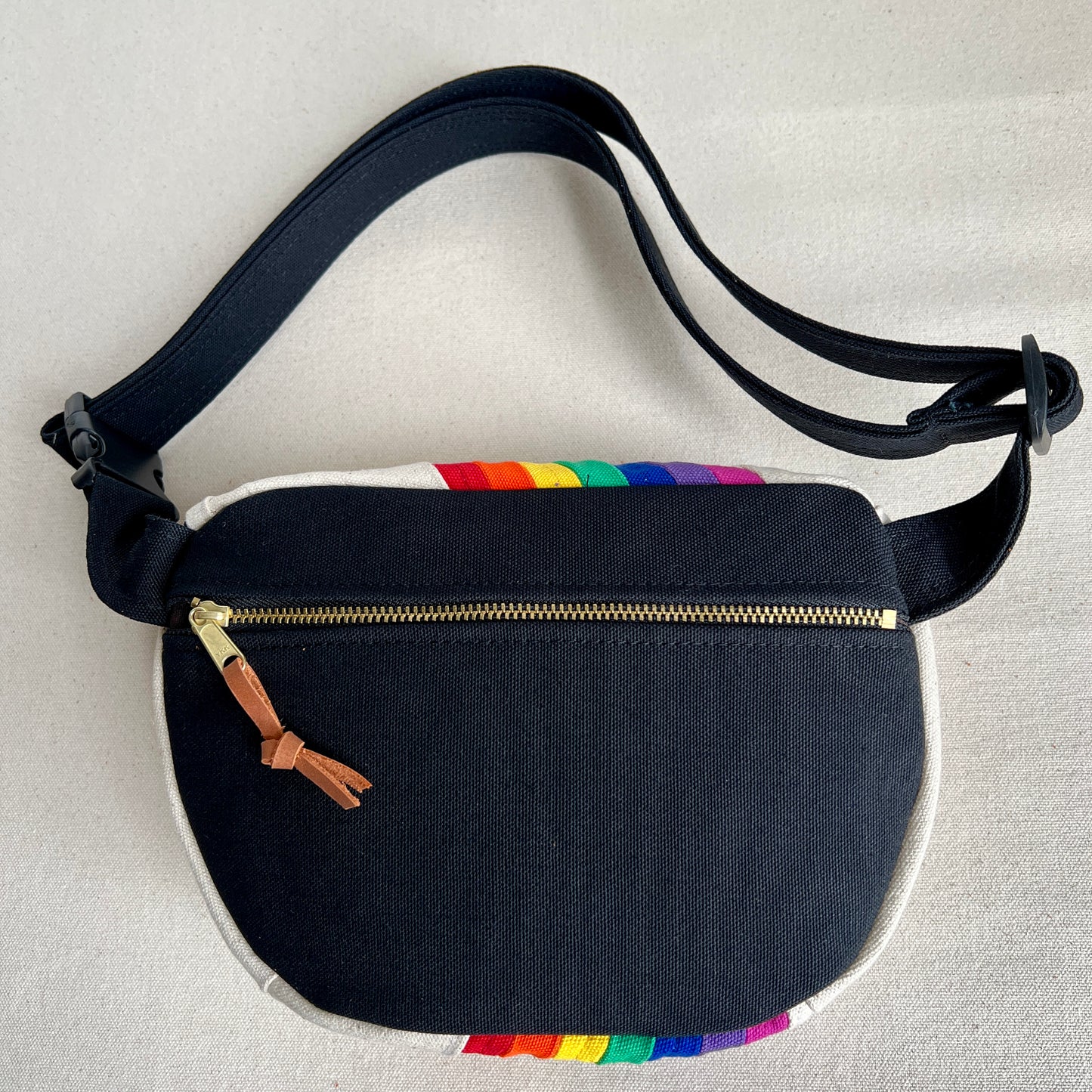 retro stripes fanny bag, natural with rainbow