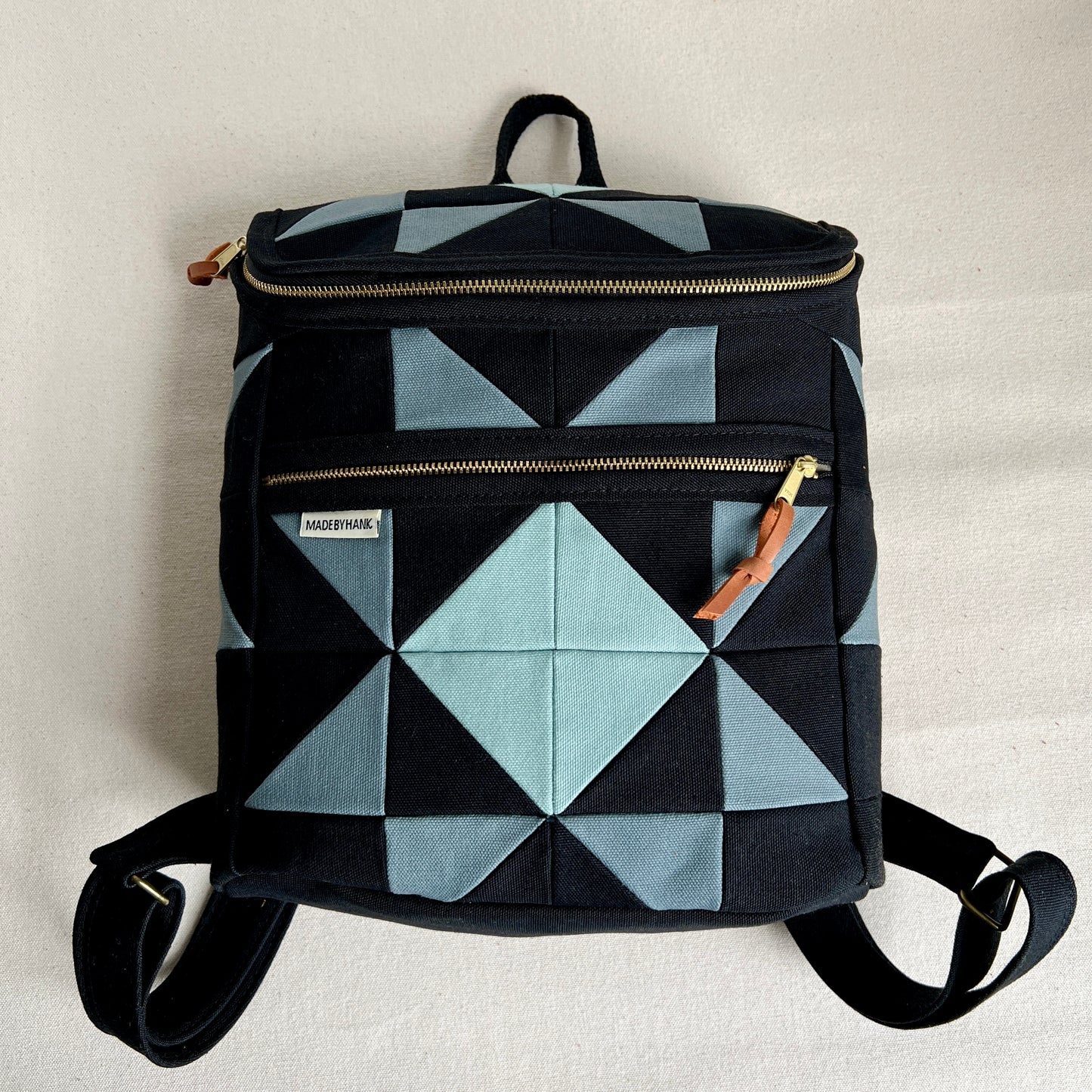 sawtooth star backpack, black with steel blue and muted aqua